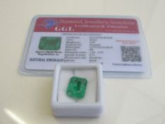 Natural emerald cut emerald, weight 9.20 carat, with certificate. Estimate £50-70.