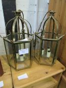 2 brass 3 stem ceiling lanterns. Estimate £20-30