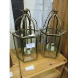 2 brass 3 stem ceiling lanterns. Estimate £20-30