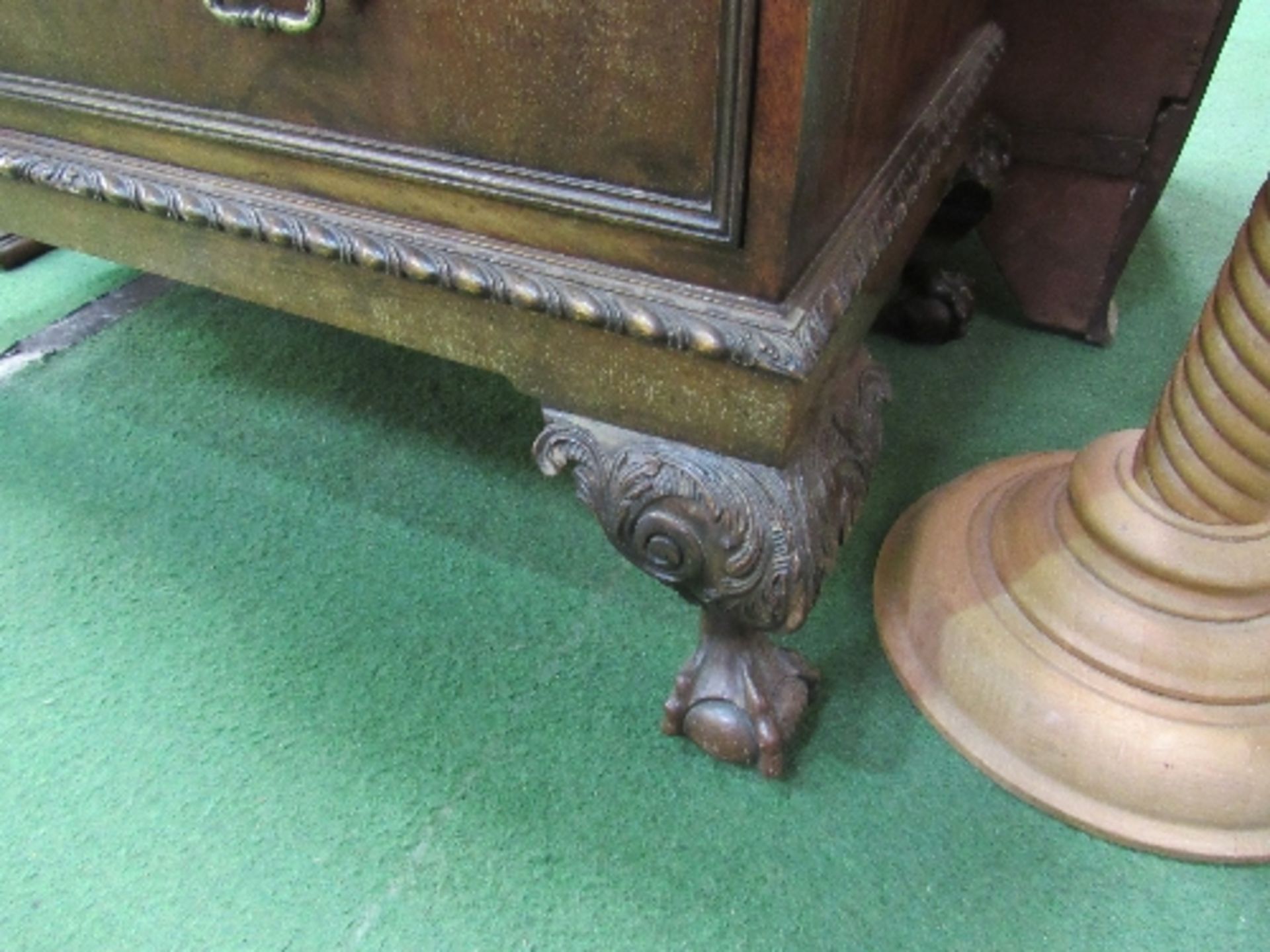 Mahogany bureau with 2 over 2 drawers, gadroon to ball & claw feet. Estimate £20-40 - Image 5 of 5