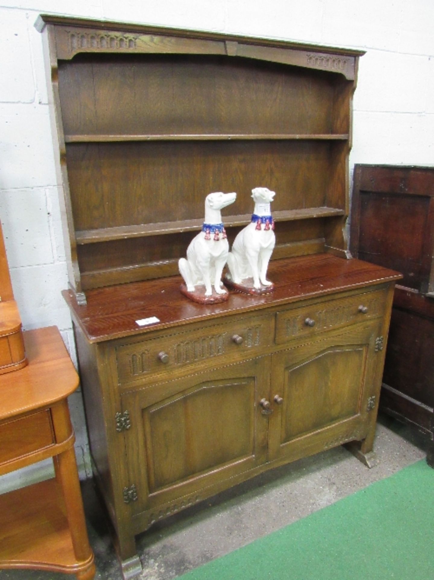 Oak 'Old Charm' style dresser with 2 drawers & cupboard to base, 124cms x 46cms x 176cms.