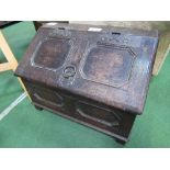 Oak log box & a brass mounted desk blotter, 64cms x 38cms x 46cms. Estimate £30-50
