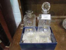 2 Edinburgh crystal decanters (one without stopper) & 2 lead crystal brandy balloons. Estimate £20-
