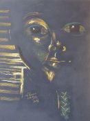 Original picture of a female head in Egyptian-style, dedicated 'To Victoria with love Rolf' by