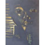 Original picture of a female head in Egyptian-style, dedicated 'To Victoria with love Rolf' by