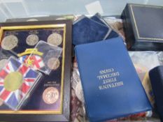 Collection of coins including commemorative & display case. Estimate £20-30