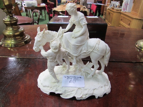 Parian china figurine of a young man & a young lady on a horse. Estimate £20-30