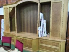 Oak & burr wood low storage unit, in 3 parts (plus large display cupboard unit above, if