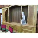 Oak & burr wood low storage unit, in 3 parts (plus large display cupboard unit above, if
