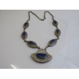 Silver coloured metal & blue stone Indian-style necklace, length 40cms. Estimate £30-50.