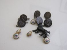 5 small enamel buttons, mark AP & Cie Paris, 6 Firmin of London brass buttons decorated with a