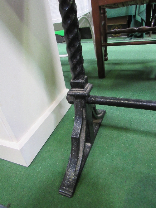 Mahogany sewing table on cast iron stretcher base, 106cms x 46cms x 73cms. Estimate £20-30 - Image 3 of 4