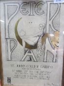 Framed & glazed poster advertising a performance of Peter Pan by St John's Mummers in St John's