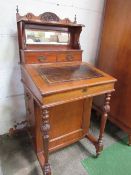 Edwardian mahogany Davenport, with display cabinet above on casters, 56cms x 56cms x 122cms.