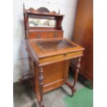 Edwardian mahogany Davenport, with display cabinet above on casters, 56cms x 56cms x 122cms.