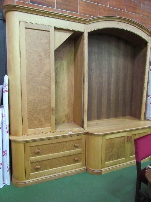 Oak & burr wood low storage unit, in 3 parts (plus large display cupboard unit above, if - Image 3 of 7