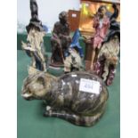 China cat figurine by Mike Hinton, 3 wizard figurines, an Austin sculpture figurine & another.