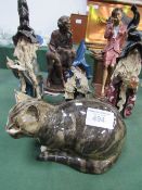 China cat figurine by Mike Hinton, 3 wizard figurines, an Austin sculpture figurine & another.