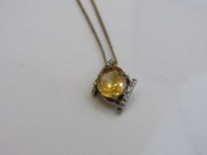 9ct gold, diamond & citrine pendant necklace, weight 2.7gms. Estimate £20-30