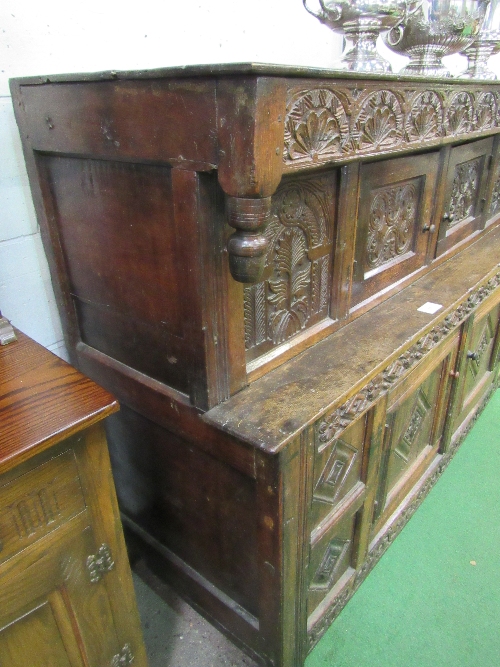 Early 18th century carved oak press cupboard, 118cms x 61cms x 131cms. Estimate £200-250 - Image 6 of 8