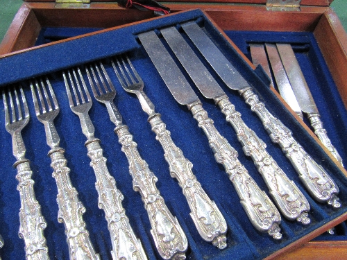 Brass bound mahogany writing slope & a mahogany box of 12 place settings of ornately handled - Image 2 of 4