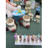 Steiff bear, Snow White & 7 dwarfs toast rack, 2 egg cups, 2 Wallace & Gromit mugs & other novelty