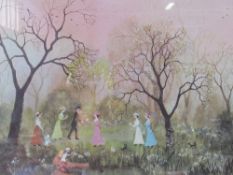 Framed & glazed print of family in a meadow, signed Helen Bradley. Estimate £10-20
