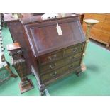 Mahogany bureau with 2 over 2 drawers, gadroon to ball & claw feet. Estimate £20-40