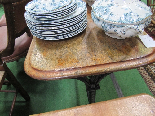 Mahogany sewing table on cast iron stretcher base, 106cms x 46cms x 73cms. Estimate £20-30 - Image 4 of 4