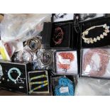4 trays & 5 jewellery display stands of new costume jewellery, mainly bracelets. Estimate £100-120