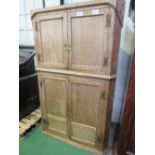 Late 18th century pine corner cupboard with shaped fronted shelves, 105cms x 59cms x 183cms.