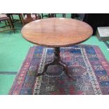 Mahogany tilt-top pedestal occasional table on 3 pad feet, diameter 70cms, height 70cms. Estimate £