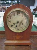 Inlaid mahogany mantel clock by Silesia, height 33cms. Estimate £20-40