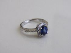 18ct white gold, sapphire & diamond ring, size M 1/2, weight 4.3gms. Estimate £200-250.