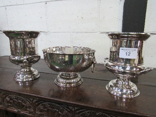 2 EPNS wine coolers & an EPNS large punchbowl with handles. Estimate £20-30.
