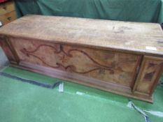 Very large 19th century mahogany wedding chest with inlaid design to front & moulded base, 167cms