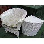 Lloyd Loom-style tub chair, linen basket & bedroom chair. Estimate £30-40