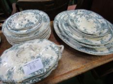 Qty of green, white & gold Staffordshire dinner ware.
