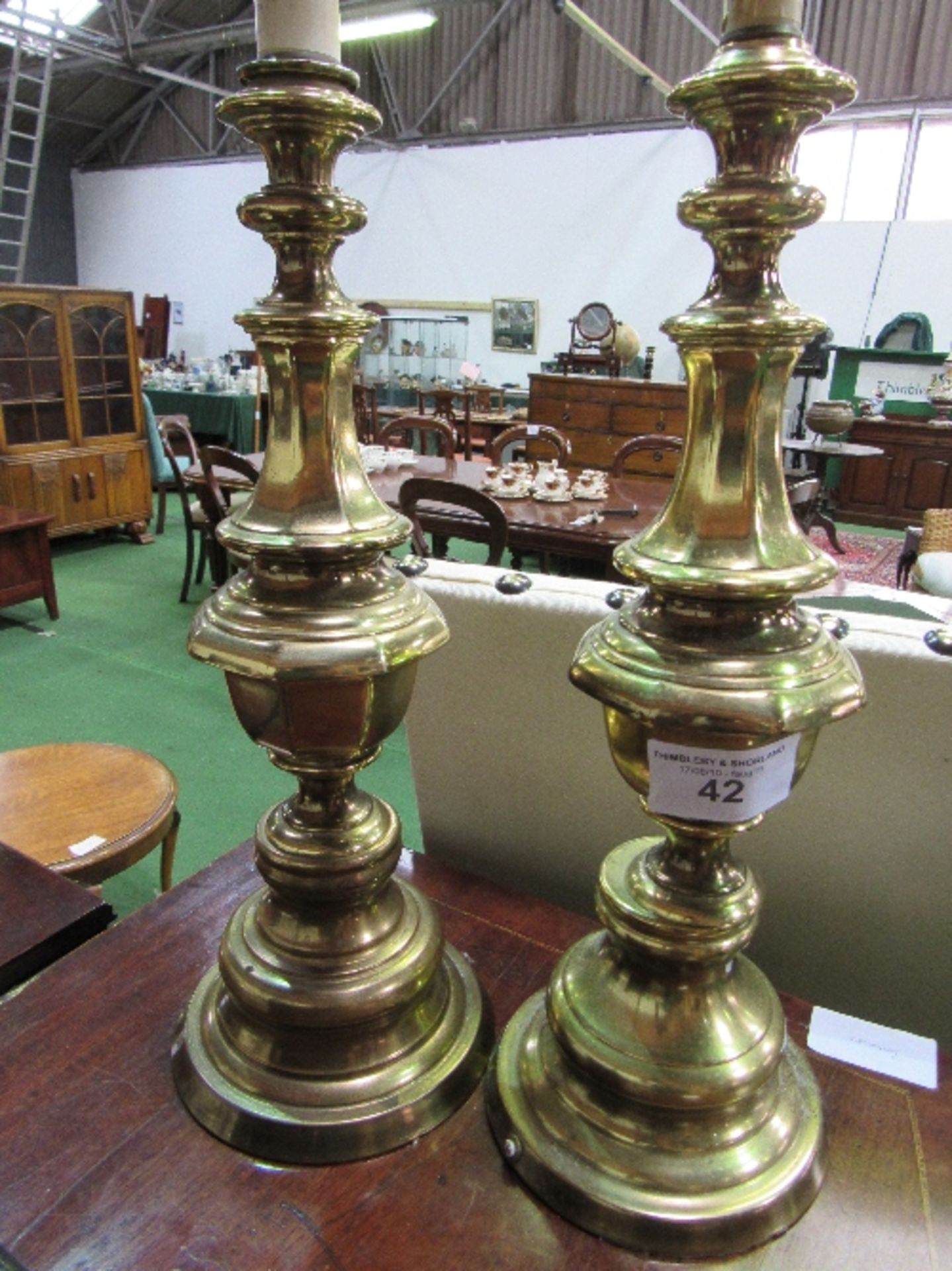 A pair of tall brass table lamps, height 53cms. Estimate £20-40 - Image 2 of 2