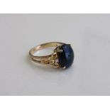 14ct gold & black opal ring with 1 diamond to each shoulder, size P, weight 4.3gms. Estimate £350-