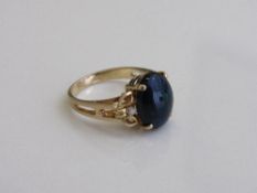 14ct gold & black opal ring with 1 diamond to each shoulder, size P, weight 4.3gms. Estimate £350-