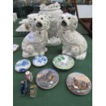 Pair of Staffordshire dogs, Parian china heavily encrusted oil lamp base, 2 Chinese lidded dishes, 2