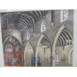 Framed & glazed watercolour of a church interior, signed, L M Shacklock, 2008
