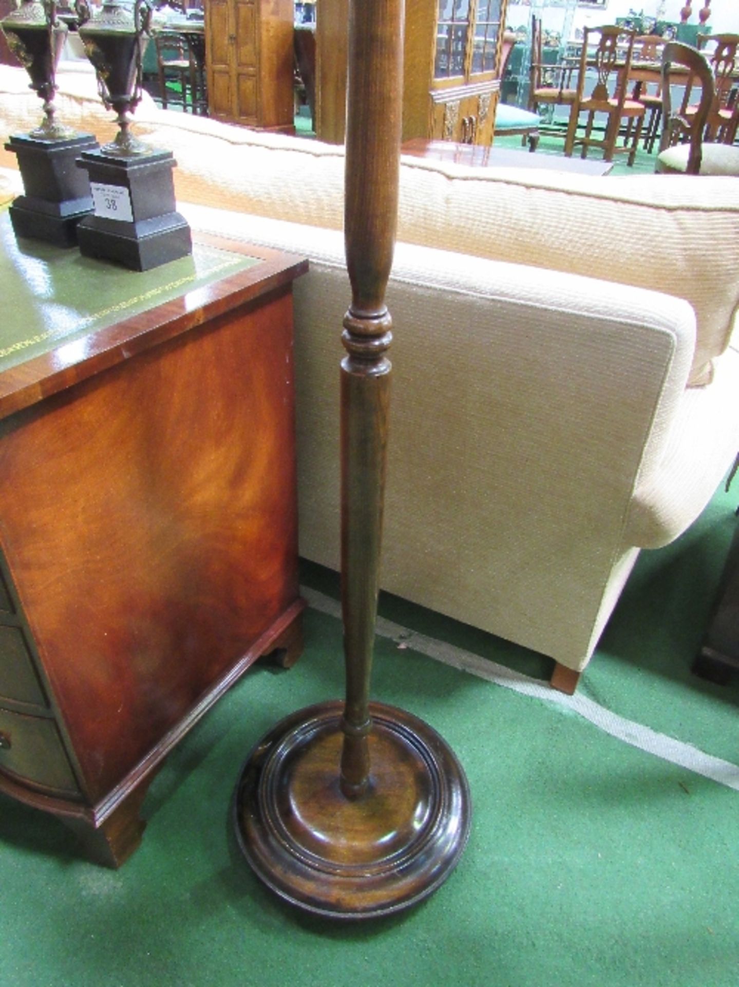 Mahogany hexagonal tapered lamp standard c/w shade together with an oak lamp standard. Estimate £ - Image 4 of 4