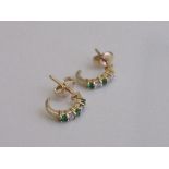 Gold coloured, diamond & emerald earrings, weight 1.9gms. Estimate £150-180