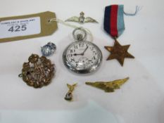 Gent's pocket watch (not going) C21731, George V Star Medal, 1939-45, RAC badge, RAF badge & others.