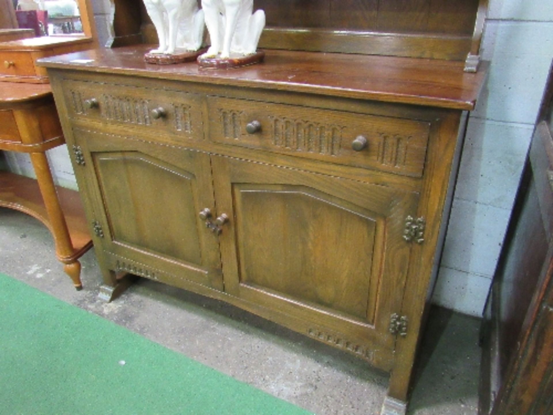 Oak 'Old Charm' style dresser with 2 drawers & cupboard to base, 124cms x 46cms x 176cms. - Image 2 of 5