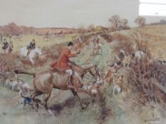 2 framed & glazed watercolours of hunting scenes, signed R H Buxton