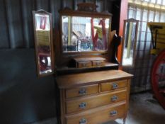 mahogany 3 drawer dressing chest, triple mirror above with 2 small drawers