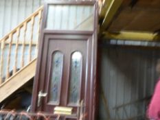 a PVCbrown coloured outside door and frame, with glass panel above. overall 256cm x 92cm